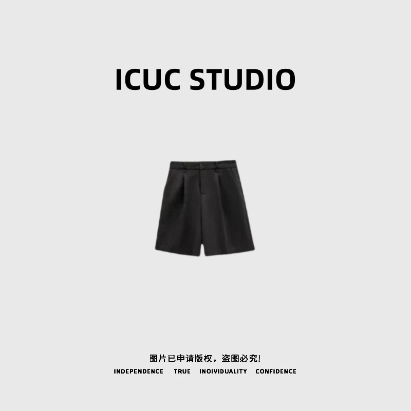 ICUC STUDIO-【小Ａ裤】夏新款垂感百搭显瘦收褶休闲西裤短裤2637