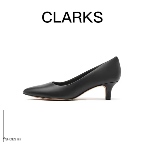 Clarks其乐 皮革优雅尖头锥形跟 4.5cm 女款 黑色-26159601