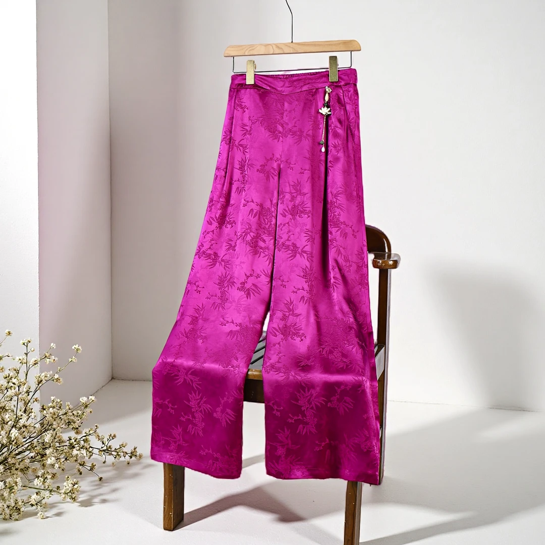 沁园竹  25年夏季清凉感花萝垂坠显瘦阔腿裤DZ10005