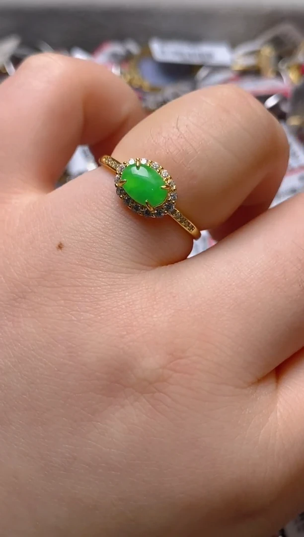 银S925镶嵌戒指翡翠 百内无证书