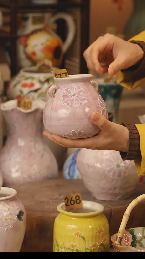 陶瓷景德镇设计师手作花器摆件侘寂风@M077@