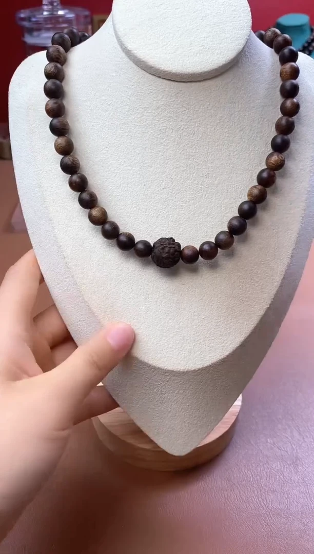 手串沉香富森瘿子留疤08+葫芦貔貅沉香木雕顶珠