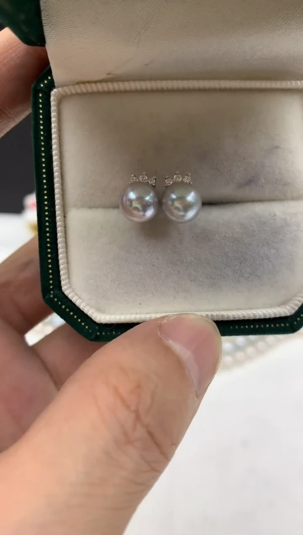 未镶嵌ff海水珍珠akoya灰珠耳饰7~8mm