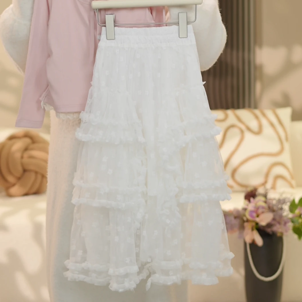 女童2025春夏季新款洋气时尚百搭重工仙女裙蕾丝网纱蛋糕裙YY046