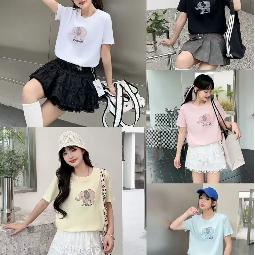 2025夏季新款纯棉T恤女宽松上衣潮韩时尚百搭圆领重工刺绣短袖女