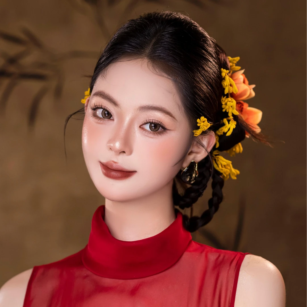 水舞U2199新中式黄色袋鼠爪花朵气质网红新娘旗袍晨袍中国风发饰