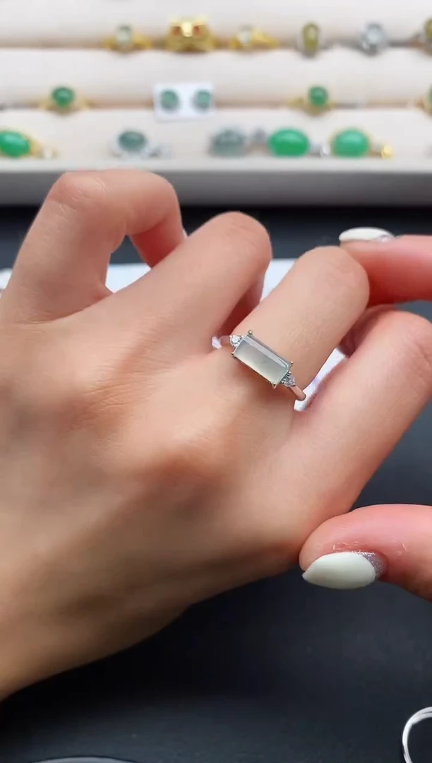 银S925镶嵌戒指翡翠222222+9