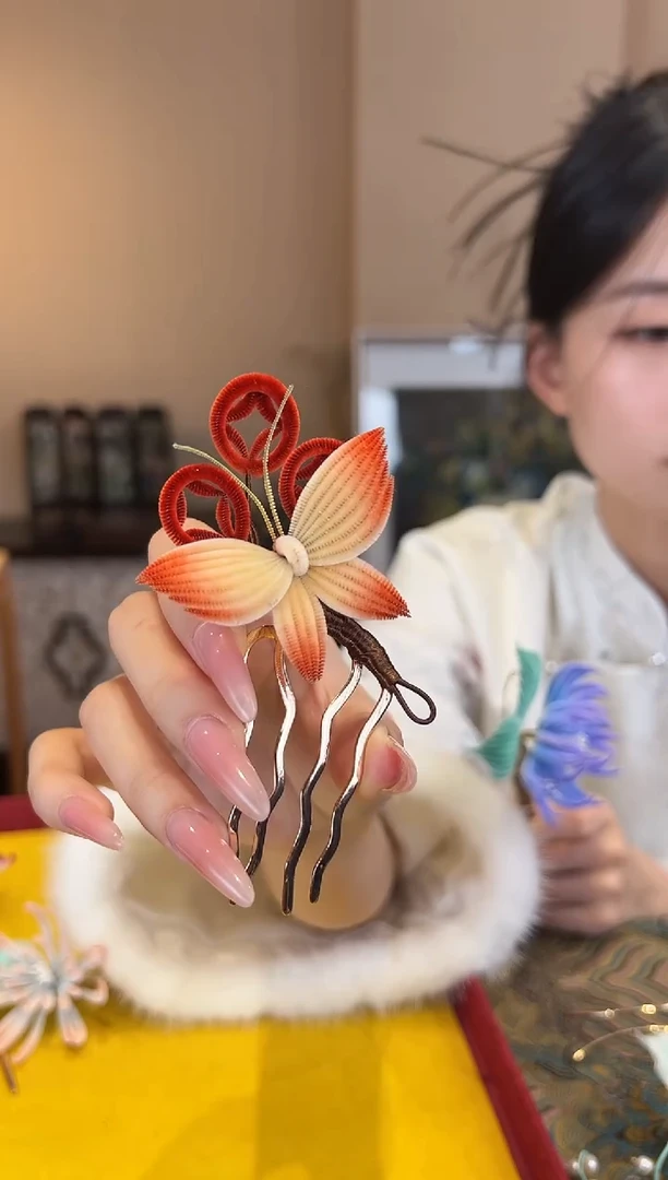 刺绣非遗绒花（发饰）