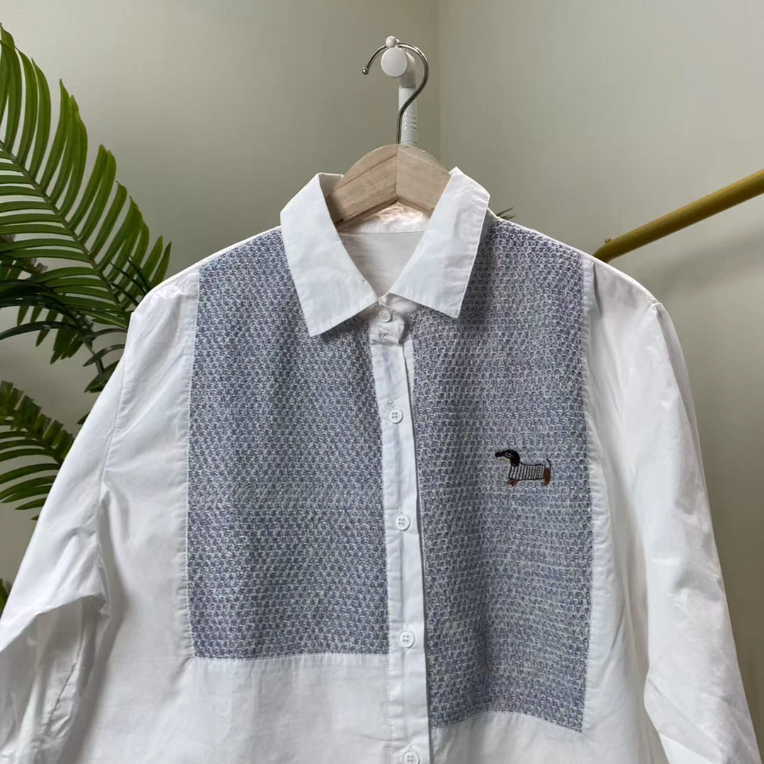 白色立领小马刺绣衬衫   6335