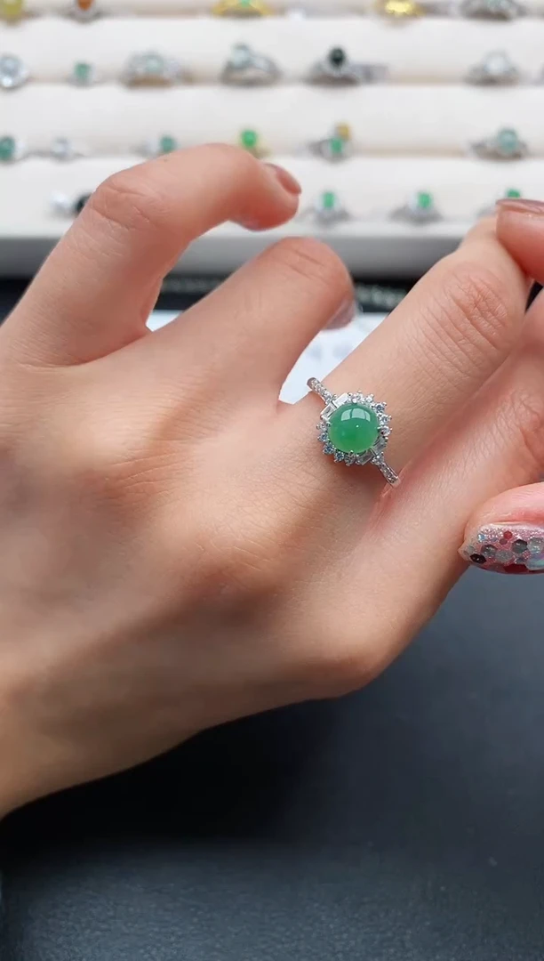 银S925镶嵌戒指翡翠2222222+1