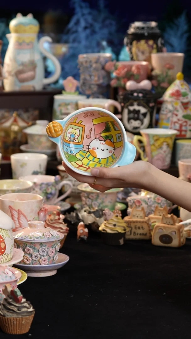 摆件陶景德镇釉下彩手绘设计师款陶瓷