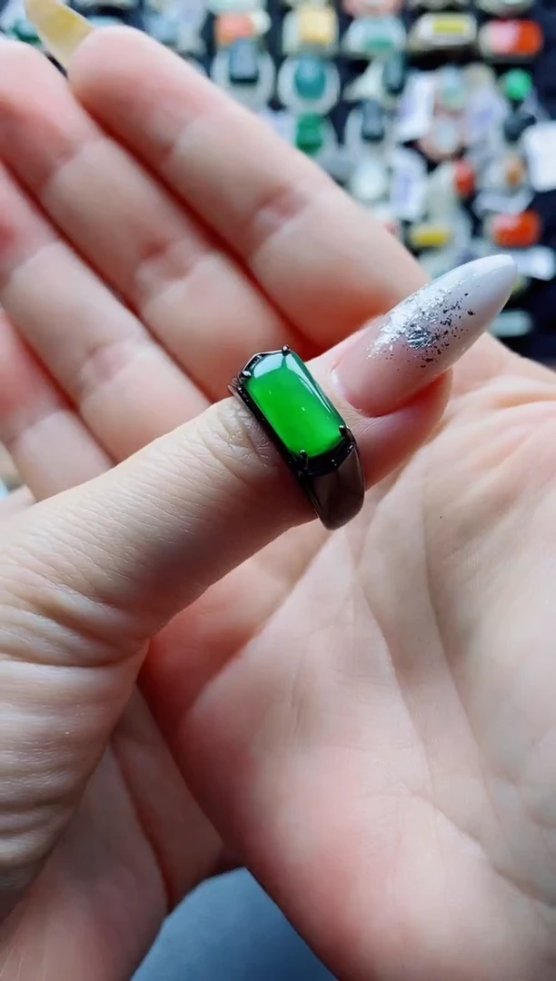 银S925镶嵌戒指翡翠A*h天然翡翠A货男戒