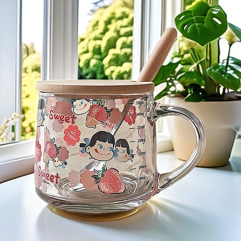 透明带吸管兔子卡牛奶刻度杯学生玻璃杯水杯少女心带盖可爱早餐