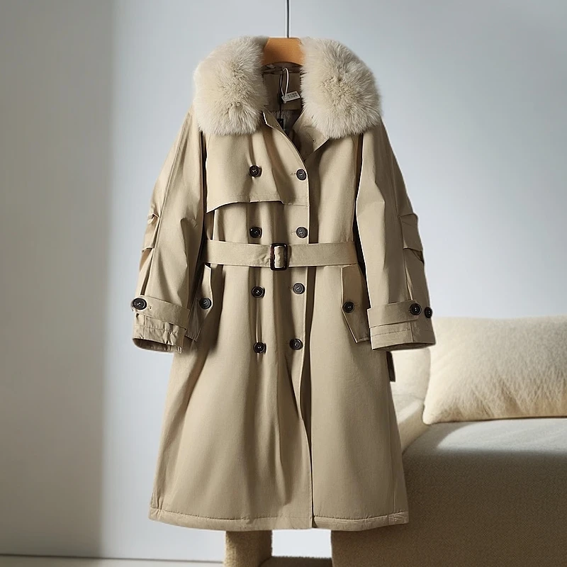 贝轻奢风】品牌折扣冬英伦风时尚插肩袖双排扣派克羽绒服外套女710