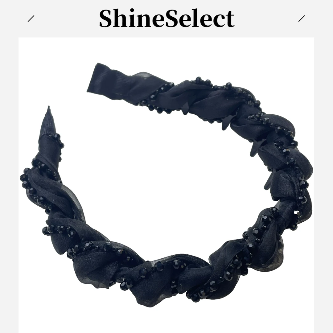 巴黎王妃网纱链条发箍2025新款蓬松高颅顶头箍带齿黑色串珠发卡