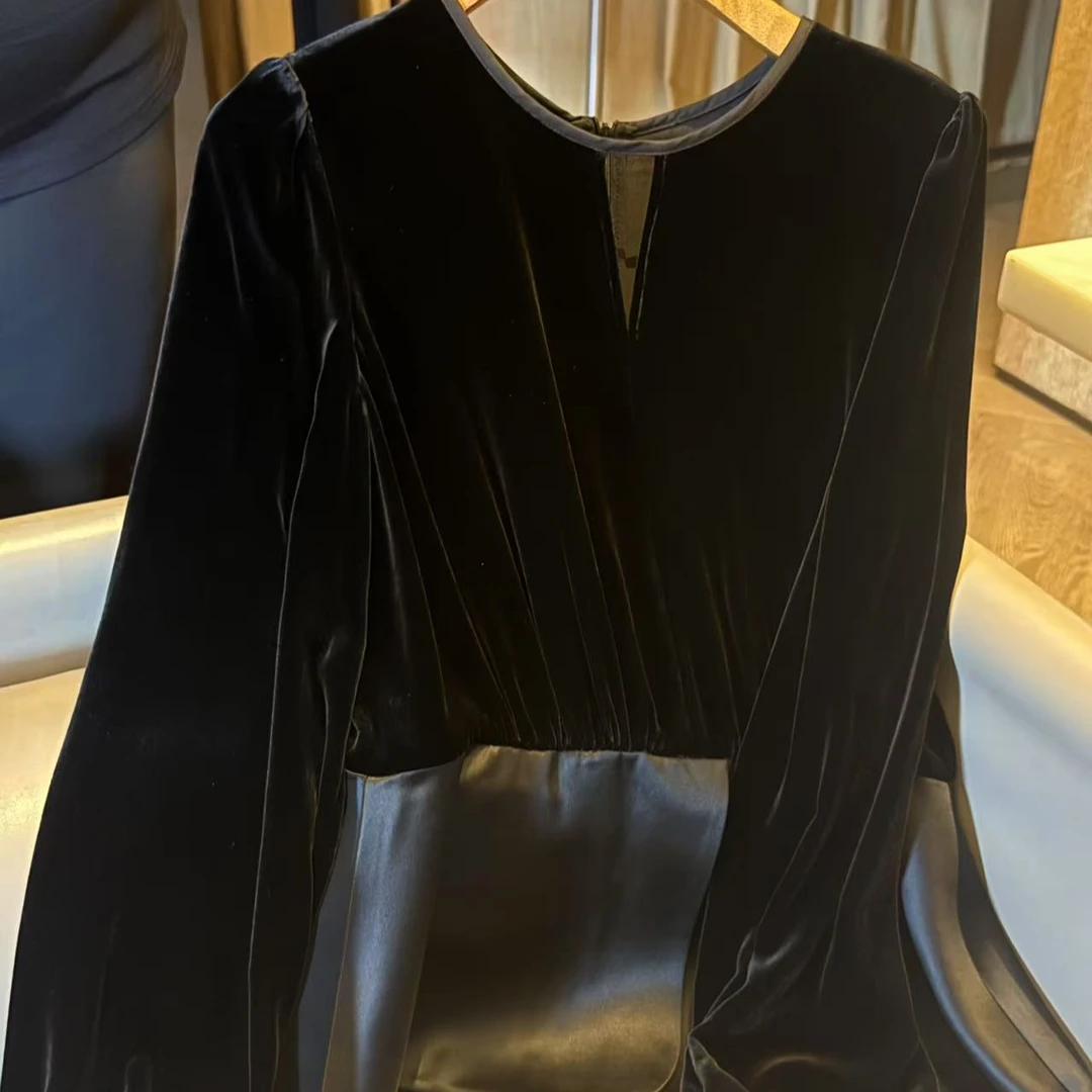 TANTAN 真丝丝绒 显瘦气质长袖时尚百搭真丝上衣 2637