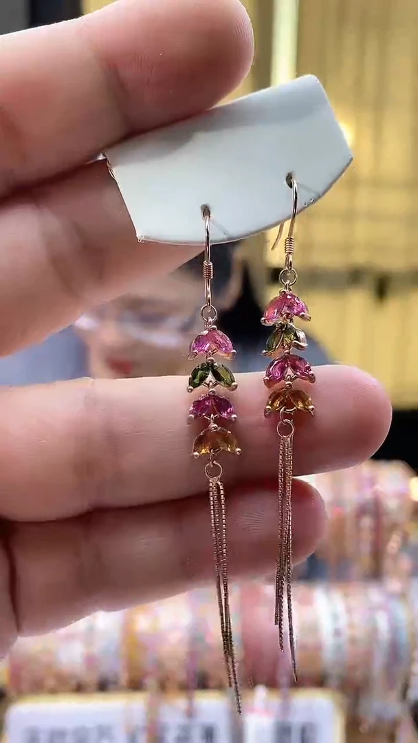 【闪购商品】碧玺耳钩银S925镶嵌34535435435435