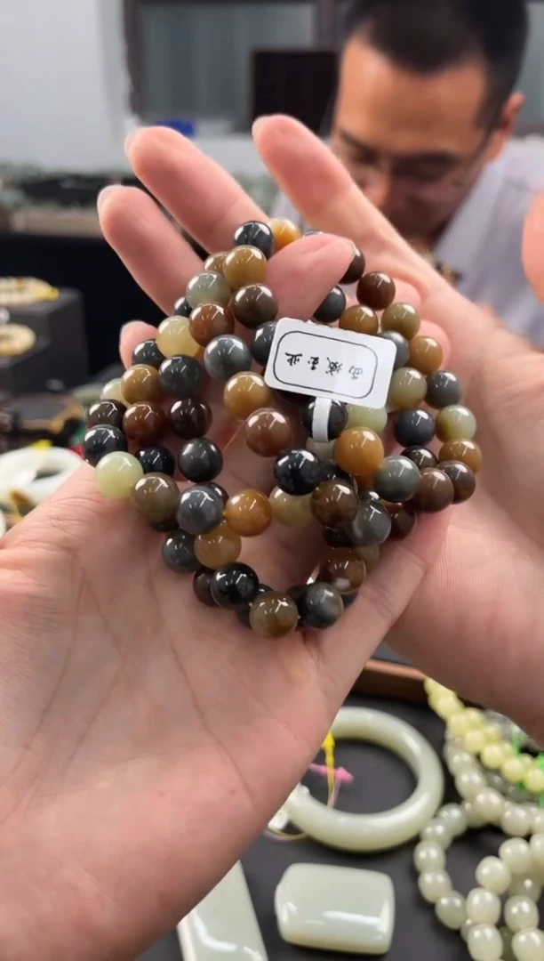 手串未镶嵌和田玉若羌楼兰三色手串卡10微色差