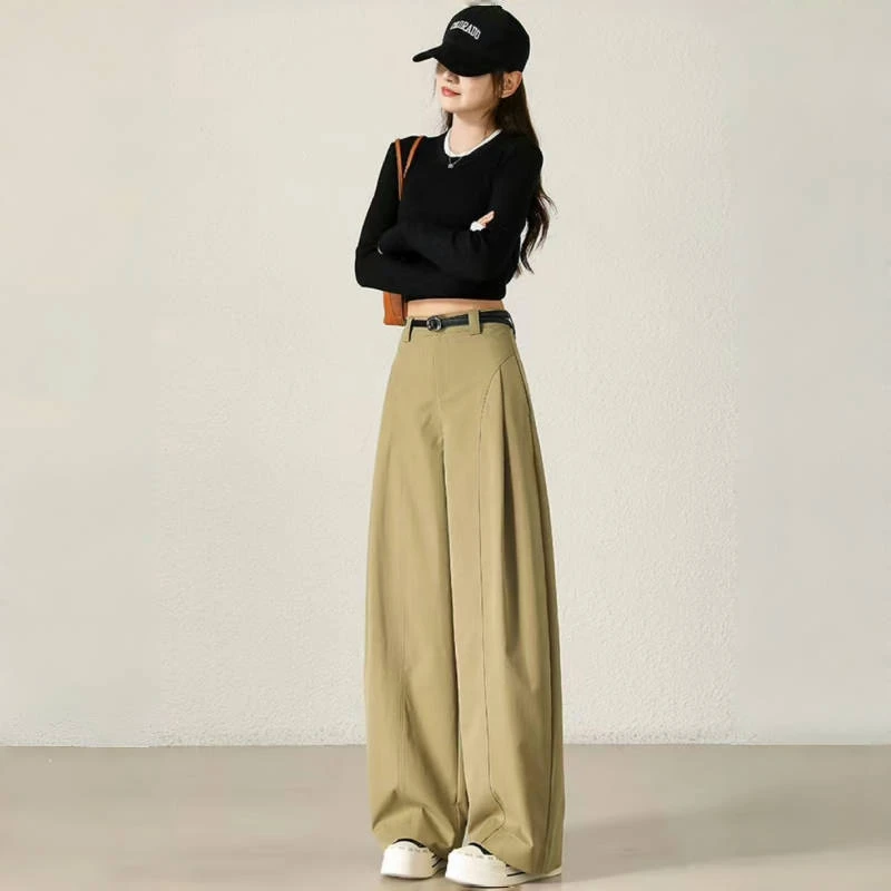 早秋新款！2025潮流侧压褶阔腿裤~秋季宽松弯刀裤型时尚女裤子