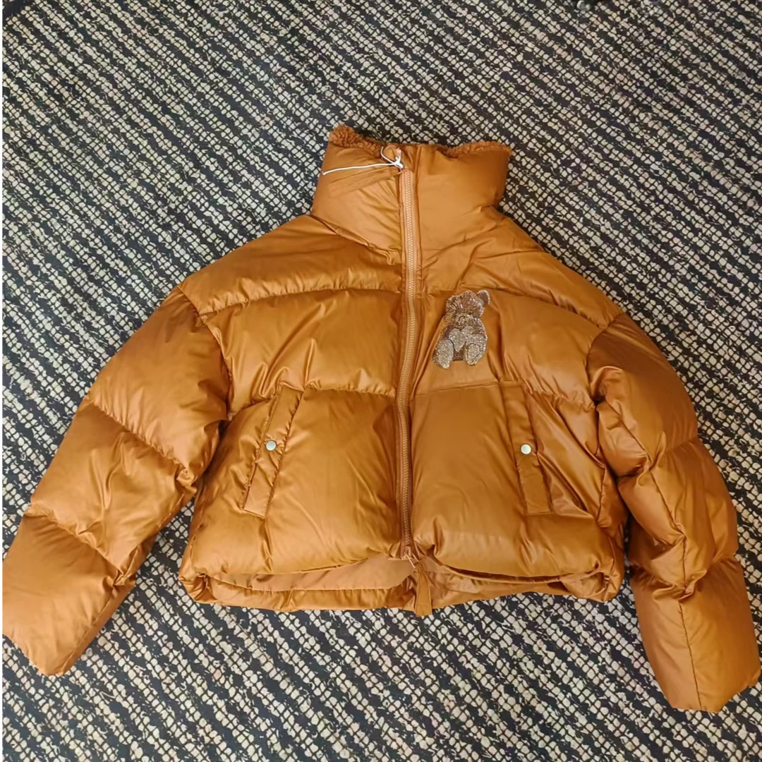 潮牌-TCH潮牌炫彩烫钻时尚休闲短款宽松立领羽绒服T72D19E9052