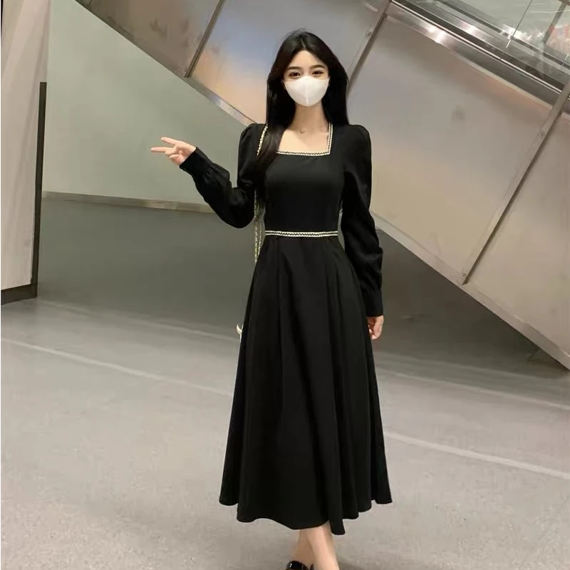 胖mm2025春季大码新款黑色别致设计感法式连衣裙时尚气质高级长裙