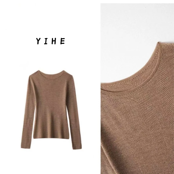 扬子纱“100羊毛”18针60支圆领秋冬百搭时尚长袖精纺羊毛打底衫女