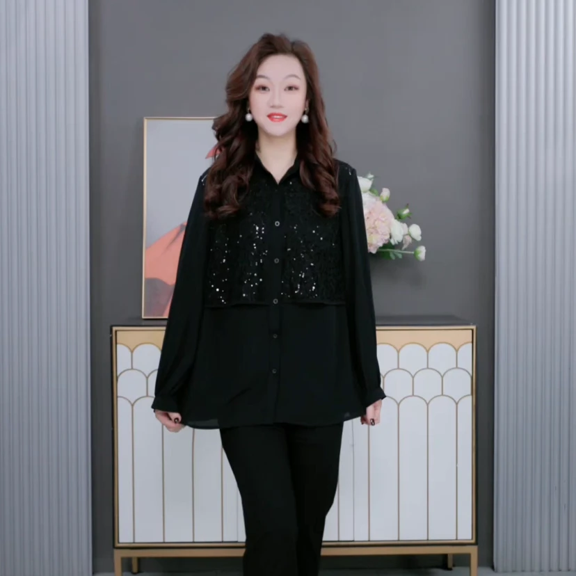苏迷高端大码女装高档衬衣秋季时尚洋气遮肚外穿长袖上衣250312