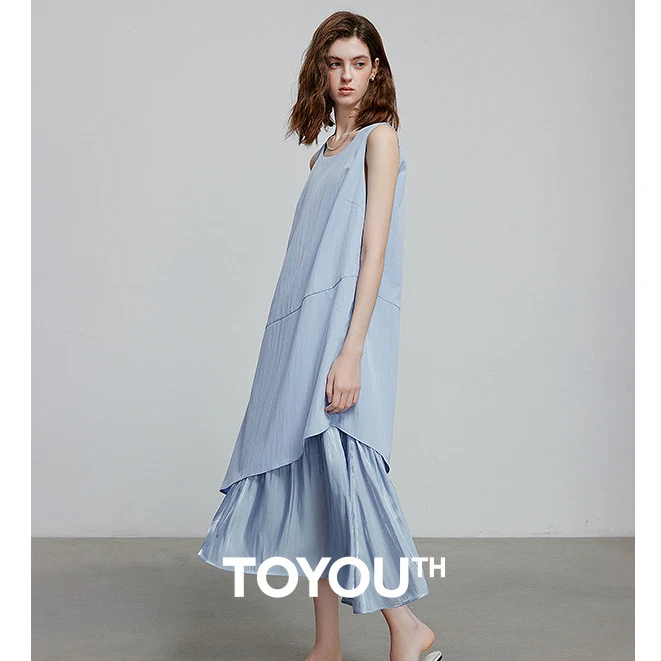 【阳阳专属】初语天空蓝连衣裙度假风拼接假两件背心裙8529039