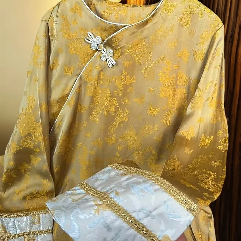 2025春季高定新中式宋锦宽松鎏金织带提花蝴蝶盘扣百搭气质上衣