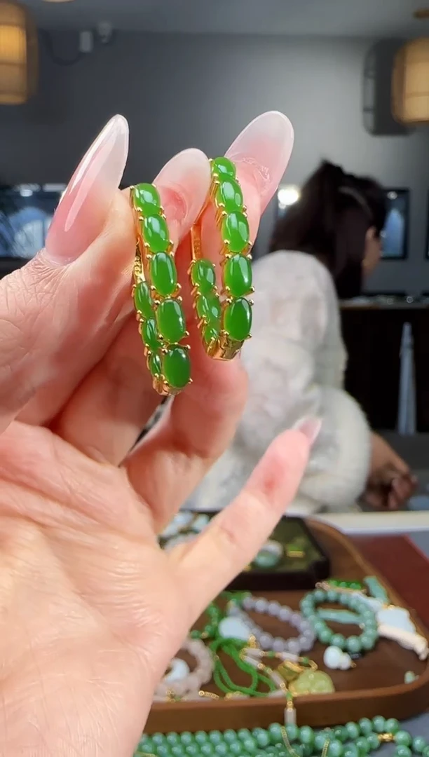 银S925镶嵌和田玉耳饰1