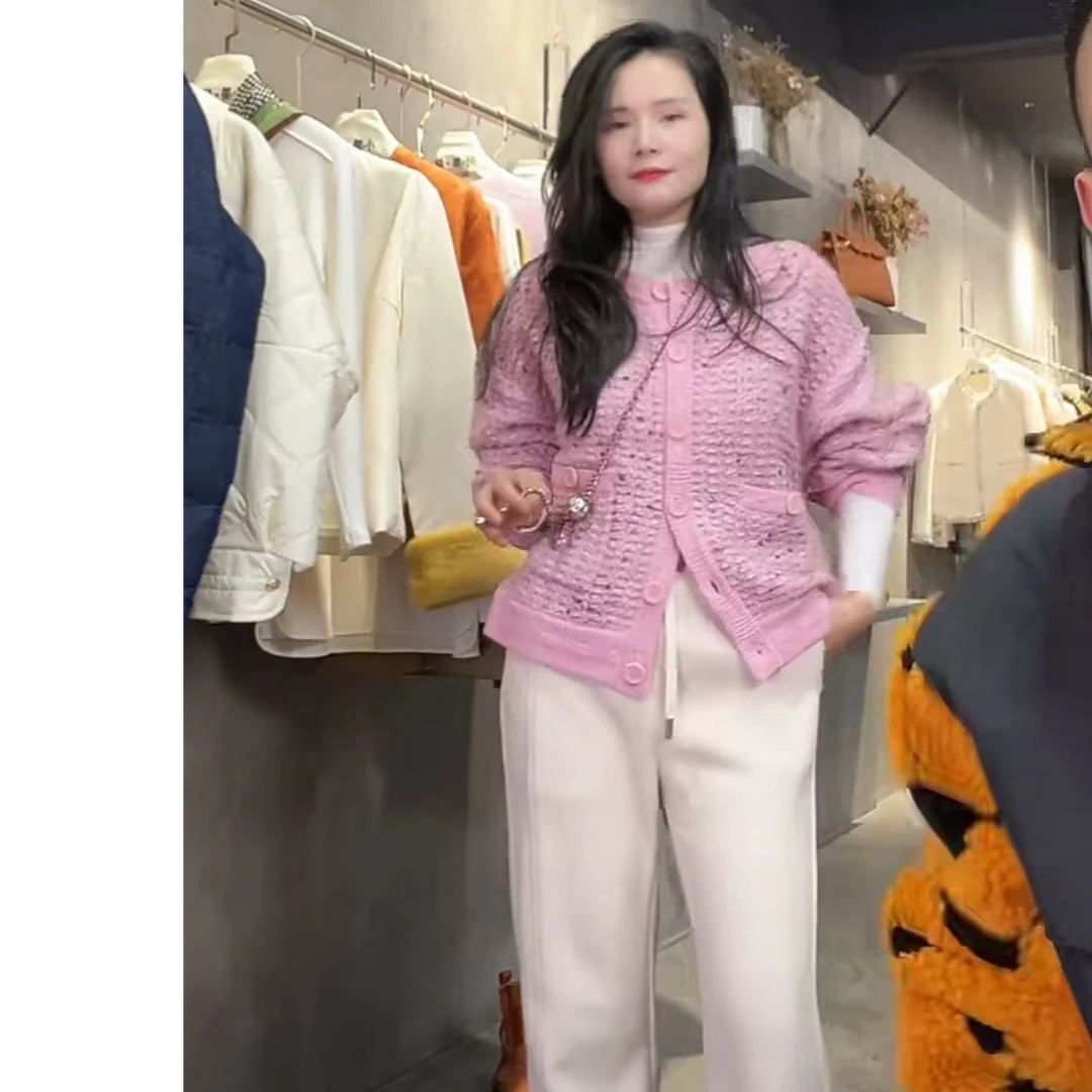 【小黑家】长55高端彩色点纱厚实减龄开衫毛衣外套C16