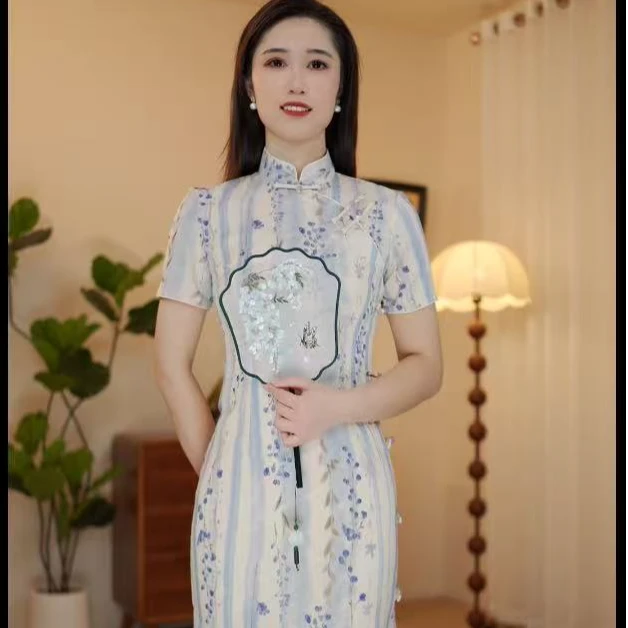 （紫藤）旗袍气质时尚夏季复古中国风棉麻显瘦中长款中式