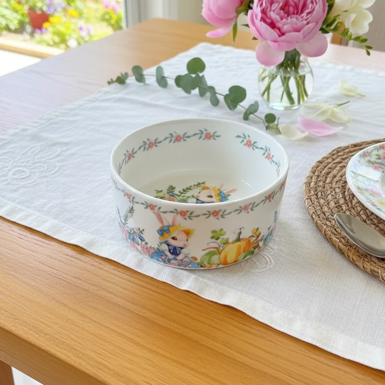 外贸南瓜兔6英寸釉下彩陶瓷沙拉碗.水果碗（口径15厘米）