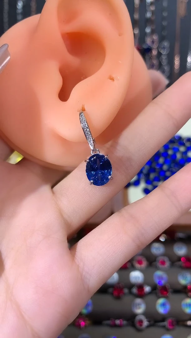 耳饰蓝宝石银S925镶嵌810