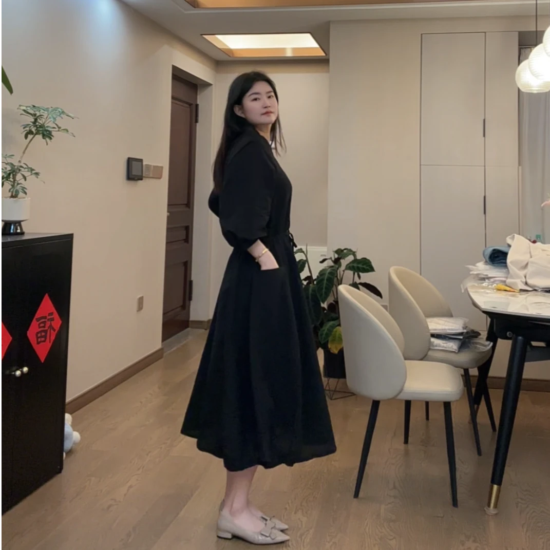 小禾泡泡纱 黑天鹅连衣裙