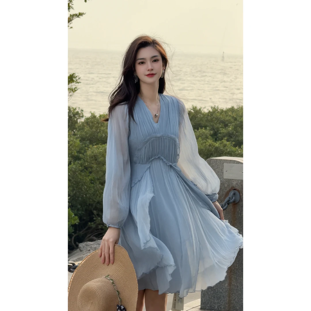 【2025-文文】重磅100桑蚕丝连衣裙仙女短裙组合连接