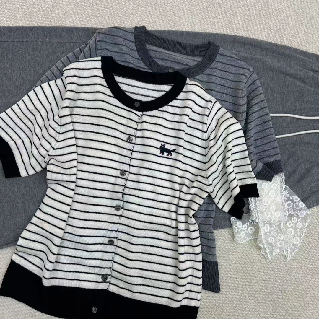 【晴姐】M8231 欧货拼色领卡通刺绣超细减龄针织开衫