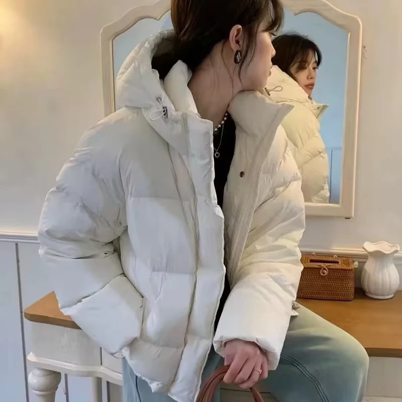短款连帽羽绒服女2025新款小个子韩版白鹅绒外套