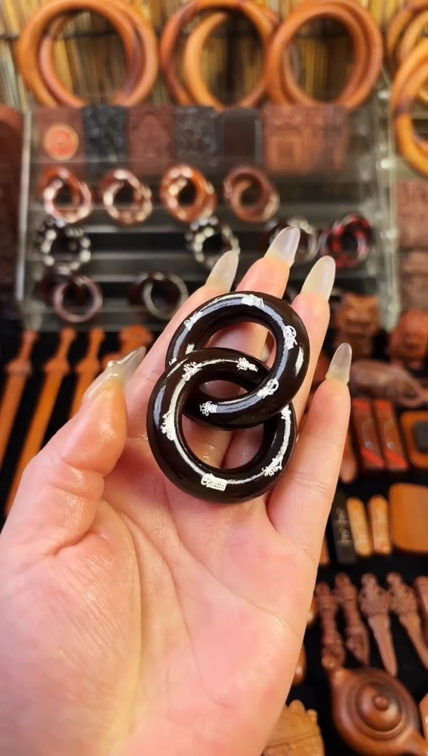 雷枣木玉化  双面镶银五雷五路乾坤圈 2.5