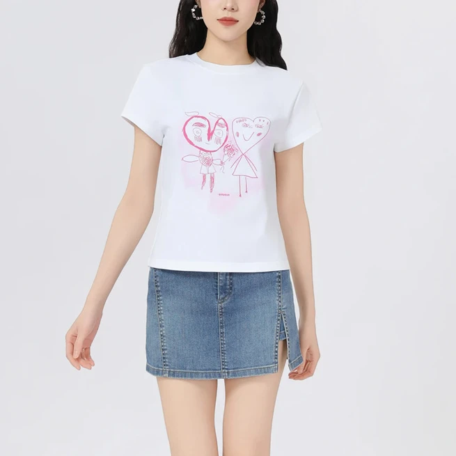 AMAS【专柜哥家】商场同款圆领一见倾心卡通字母短袖T恤女1300996