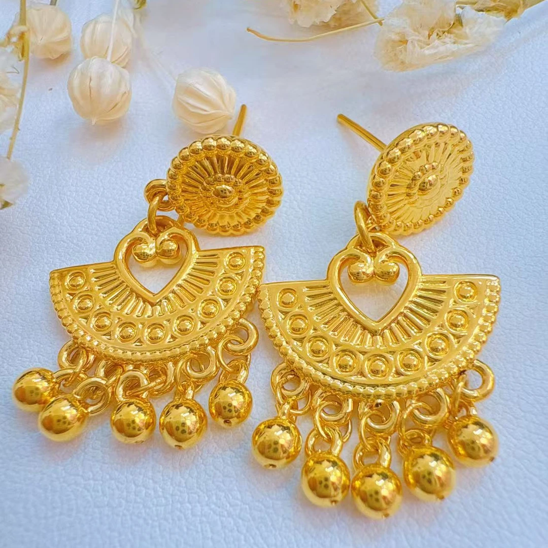 金灵王时尚黄金足金5D无氢工艺扇形提溜耳饰气质古风复古精致精美