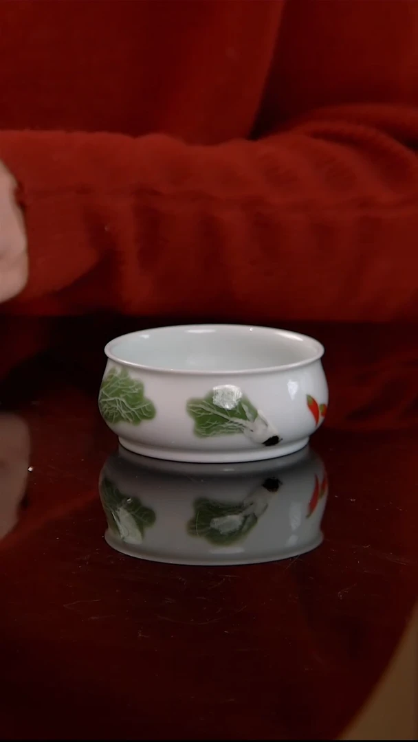 李华手绘釉中五彩百财浅炉式杯