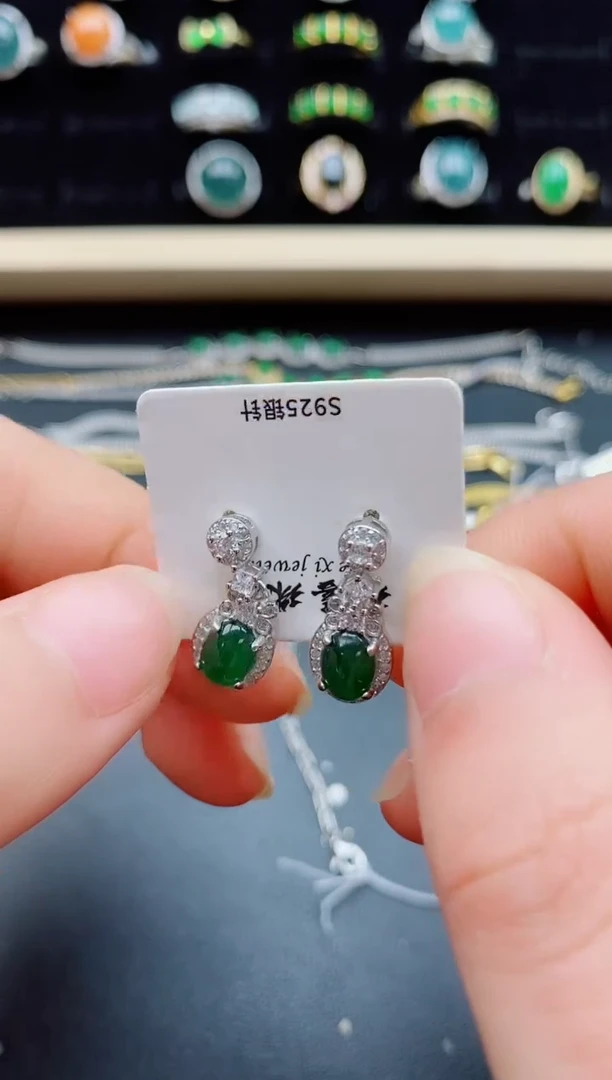 【闪购商品】翡翠耳饰银S925镶嵌50805