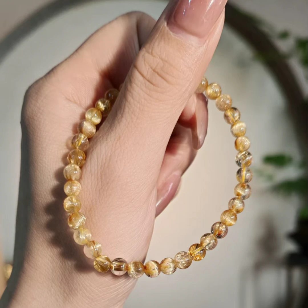 【壹芳珠宝】天然原矿水晶金板钛单圈4mm