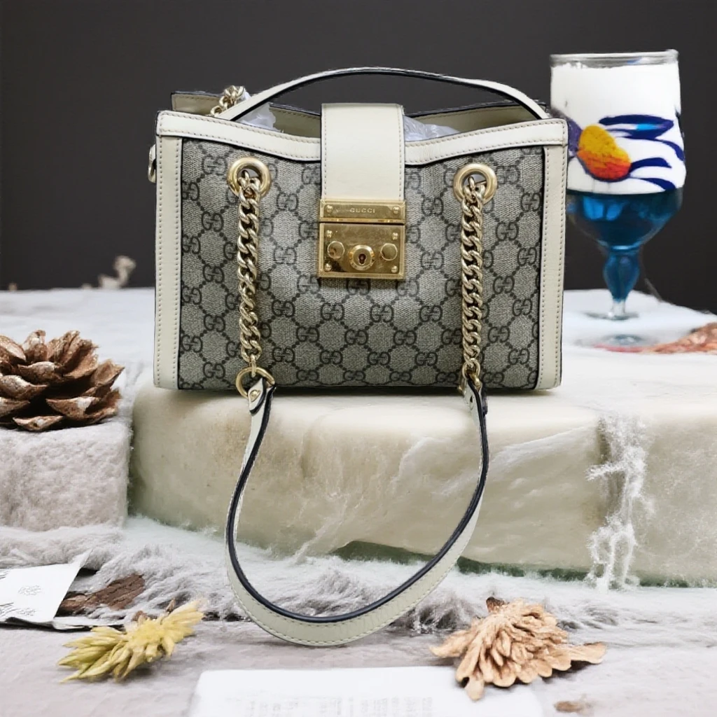 95新 GUCCI/古驰  老花拼白皮padlock单肩包 1890 5623