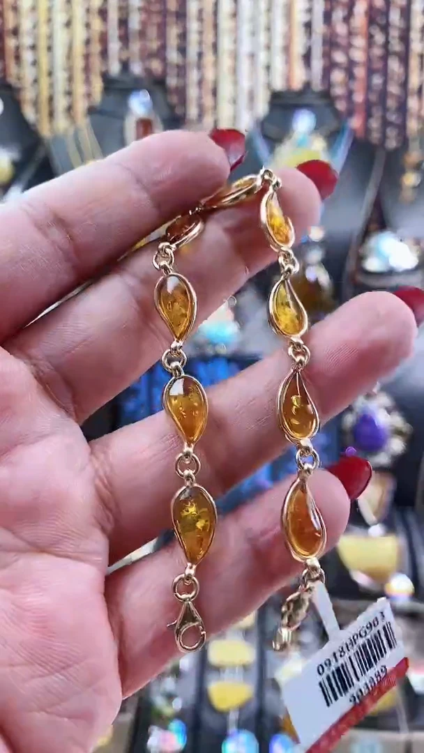 银S925镶嵌琥珀手链花珀手链