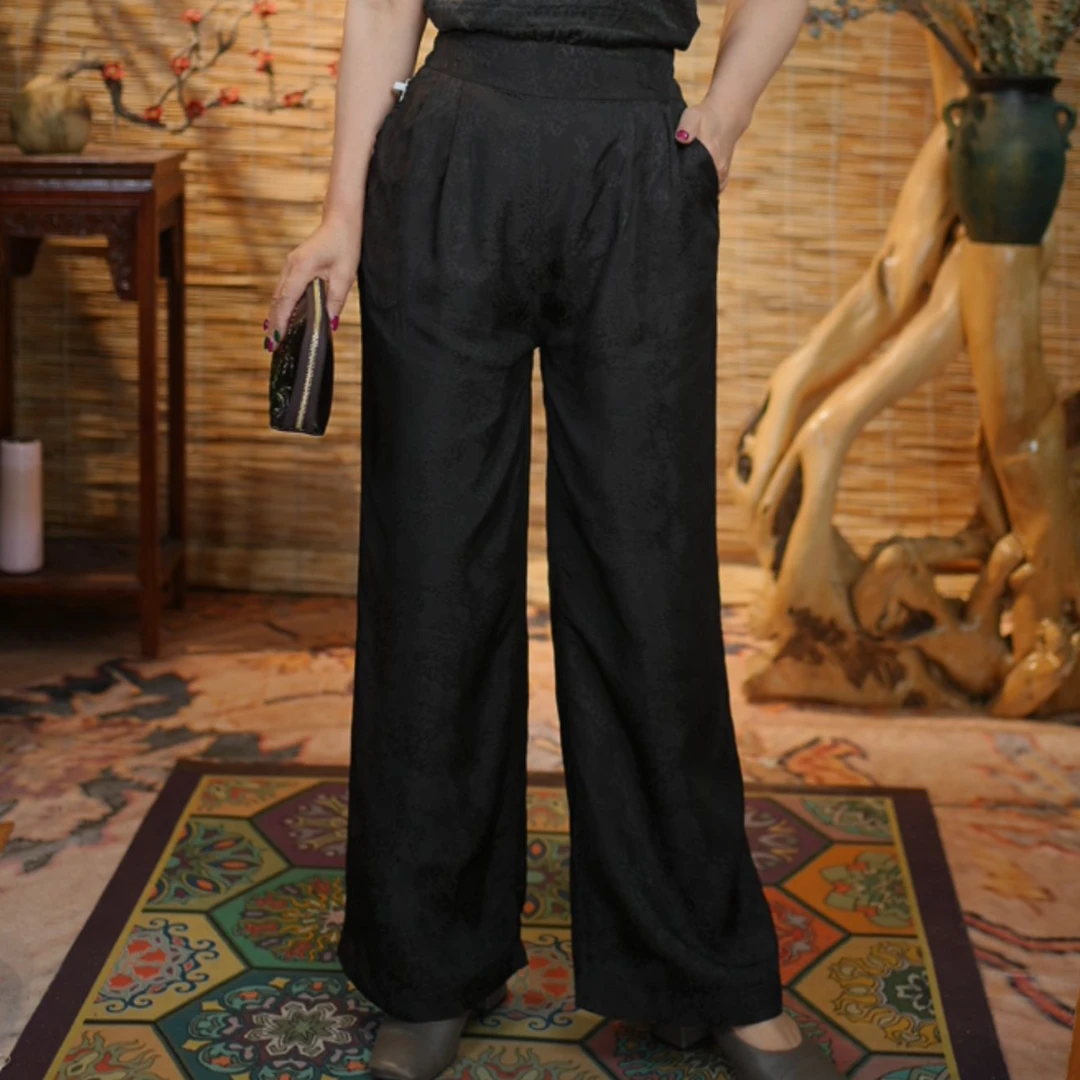 【赤梅裤】哈伦裤民族风极简风休闲裤春夏直筒裤夏季高腰黑色中式