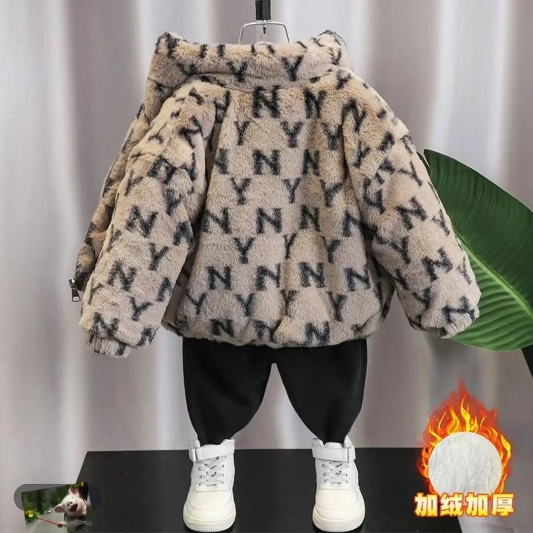 现货YY专属男童外套加绒加厚儿童外套秋冬季中童夹棉服宝宝毛毛衣