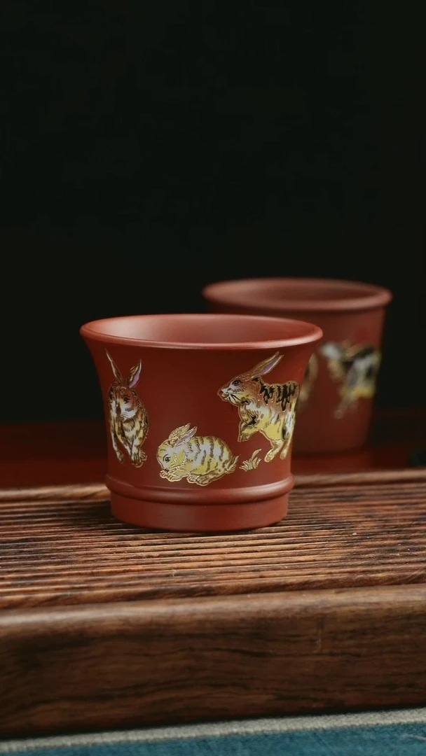 【闪购商品】紫砂茶杯珐琅彩兔子
