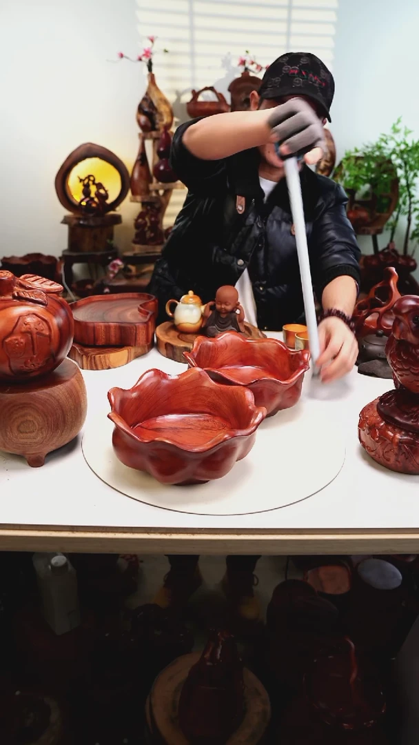 木香樟木摆件/荷叶果盆